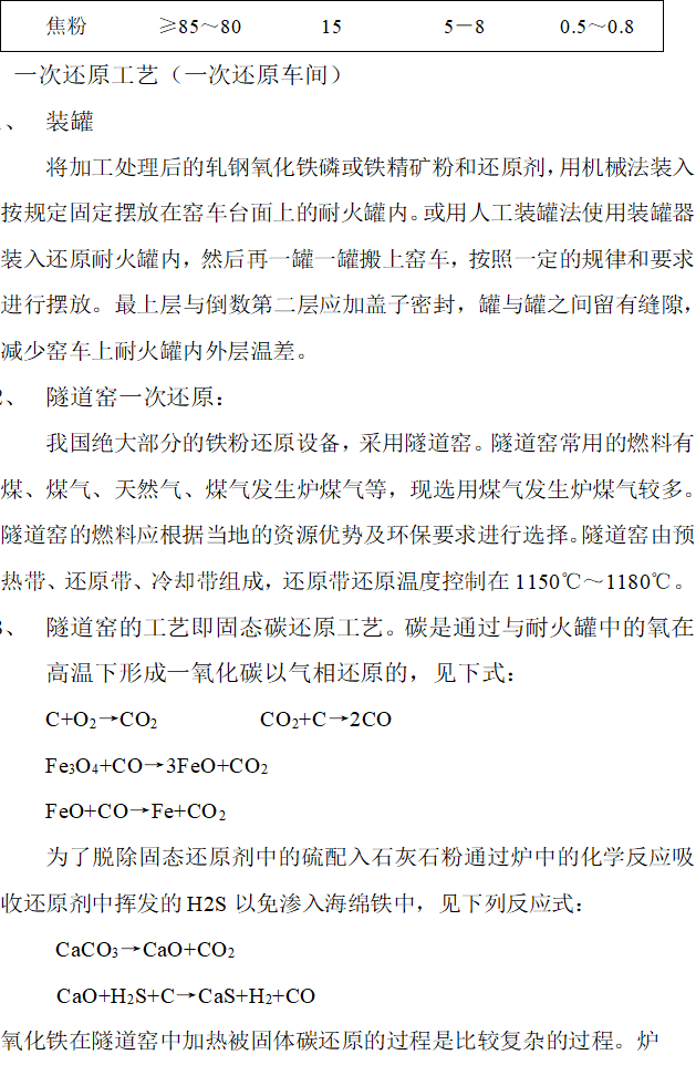 粉末冶金海绵铁还原法制取铁粉的工艺说明